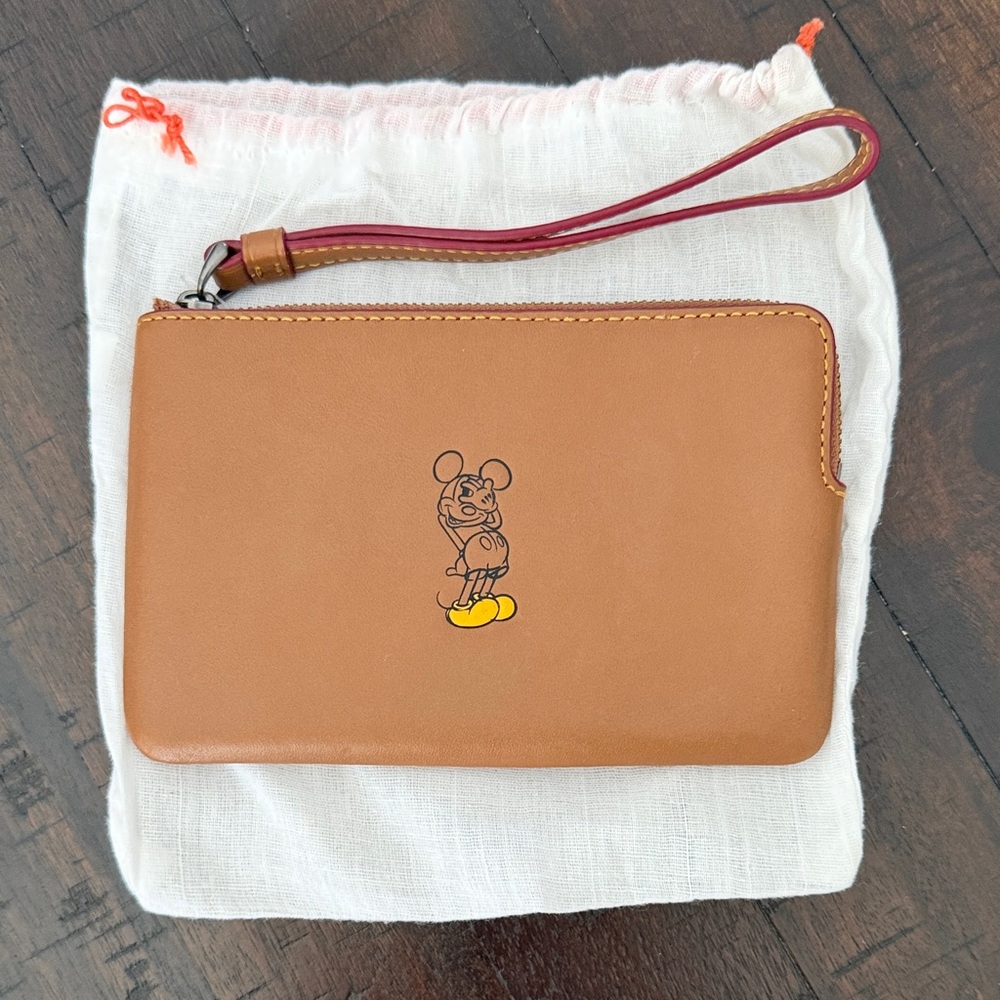 Coach X Disney Limited Edition Brown Wristlet with Mickey Mouse
